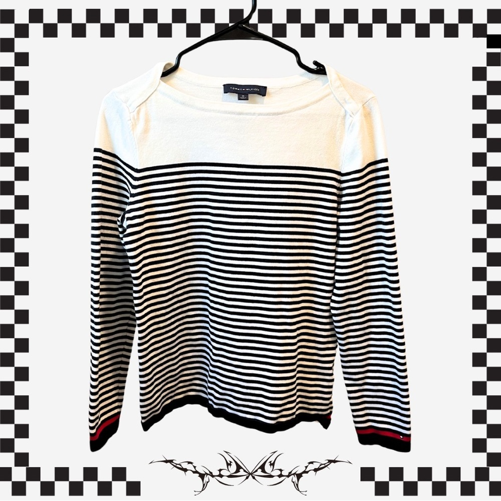 Tommy Hilfiger Striped Lightweight Sweater Y2K Grunge Preppy Minimal Aesthetic